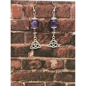 Triquetra Celtic Trinity Knot Amethyst Earrings